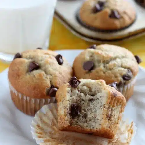 Banana Chocolate Chip Muffins from DessertNowDinnerLater.com