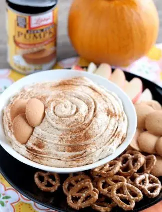 Pumpkin Cheesecake Dip is super simple to make and is great with apples, vanilla wafers, pretzels and more! From DessertNowDinnerLater.com