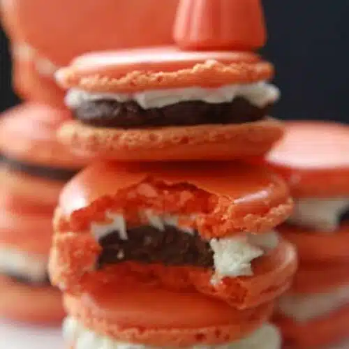 Pumpkin Spice Macarons filled with Pumpkin Spice Dark Chocolate Ganache and Pumpkin Buttercream