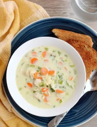 This Chicken Orzo Soup is full of carrots, green onions, celery, and tender chunks of chicken, in a creamy broth with orzo pasta throughout. From DessertNowDinnerLater.com