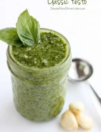 Fresh basil, toasted pine nuts, shredded parmesan cheese, fresh garlic cloves, pure olive oil, and sea salt come together to create this Classic Pesto that can be used on pasta, sandwiches, or in soups!