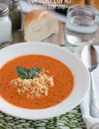 This Copycat Zupas Tomato Basil Soup is spot on! With fresh made basil pesto, whole tomatoes, and sauteed vegetables, cooked slow, and pureed smooth. This is one soup you’ll love to create at home served with al dente orzo pasta!