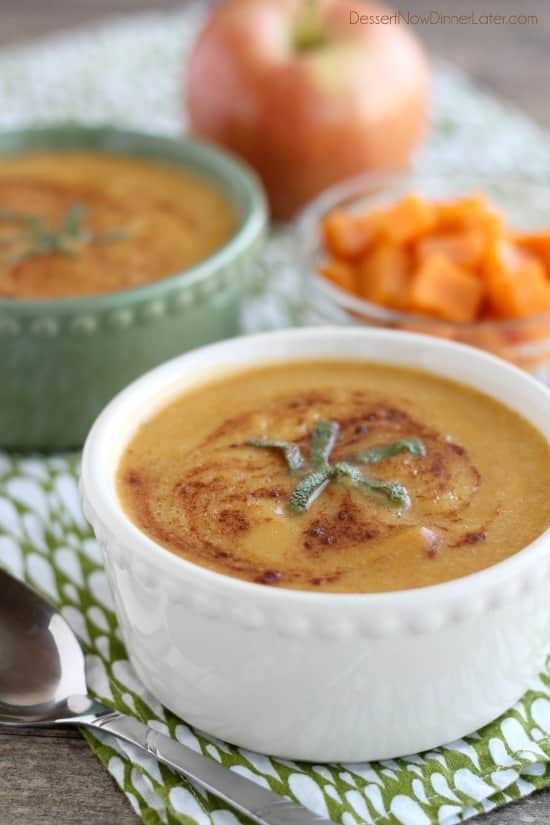 Sweet Potato Apple and Sage Soup | Dessert Now Dinner Later
