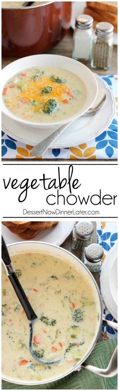 This Vegetable Chowder (also called Broccoli Cheese Potato Soup) is smooth, creamy, cheesy, and full of tender cooked vegetables. It's comfort food to keep you warm and full!