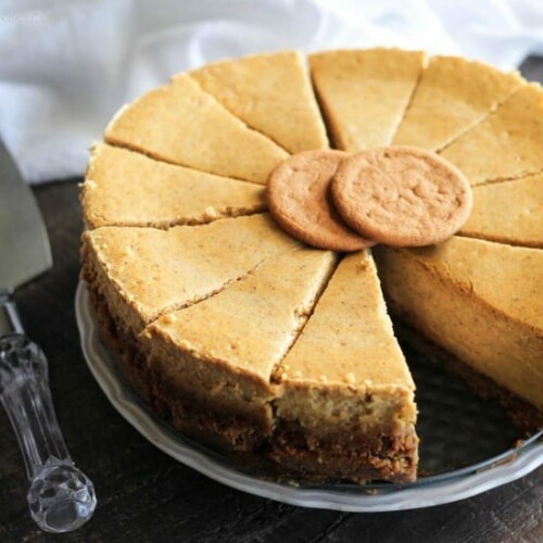 This Gingersnap Pumpkin Cheesecake is full of fall flavors, from the gingersnap cookie crust, to the spiced pumpkin cheesecake. It's the perfect pumpkin dessert! *PLUS! Tips on how to prevent cracks in your cheesecake!*