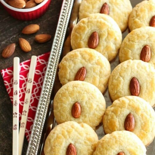 Chinese Almond Cookies are simple, crisp, buttery, and full of almond flavor. Save this recipe for Chinese New Year!