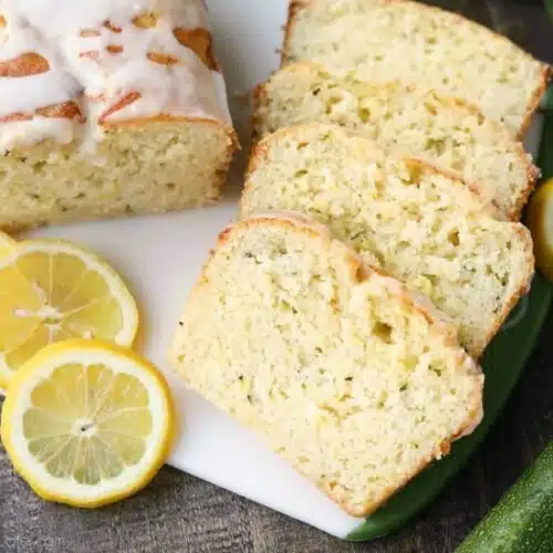 Lemon Zucchini Bread combines two favorites into one easy-to-make loaf! The fresh summer zucchini keeps this cake incredibly moist, and the zesty lemon flavor is tangy and sweet.