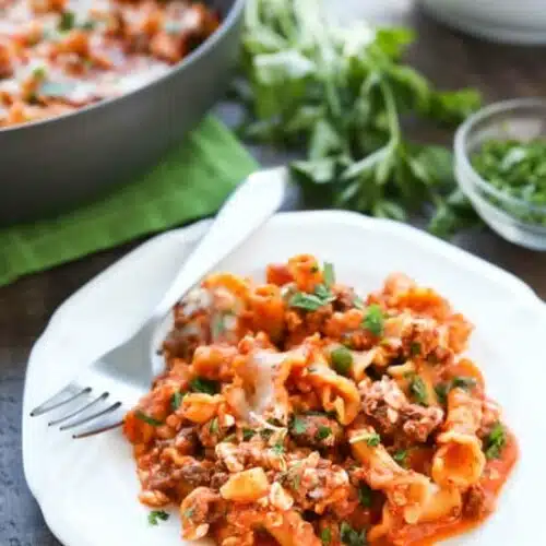 This Easy Skillet Lasagna is quick, tasty, and ready in 30 minutes! A family-friendly dinner you can make any night of the week. (+ Recipe Video!)