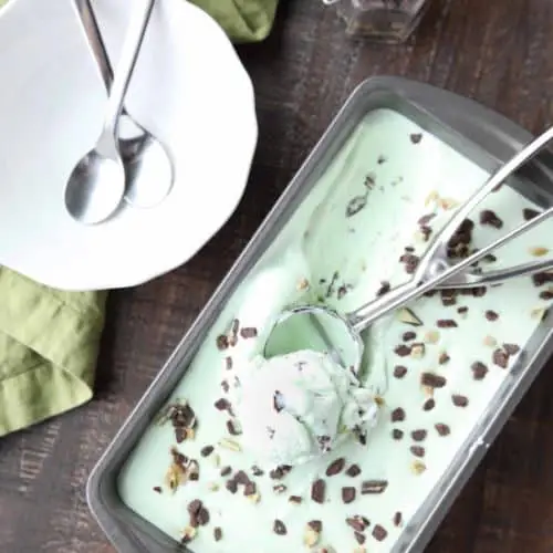 No ice cream maker required for this no churn Mint Chocolate Chip Ice Cream. It's creamy, with just the right amount of mint. Use Andes mint chips for extra mint flavor, or keep it classic with mini chocolate chips.