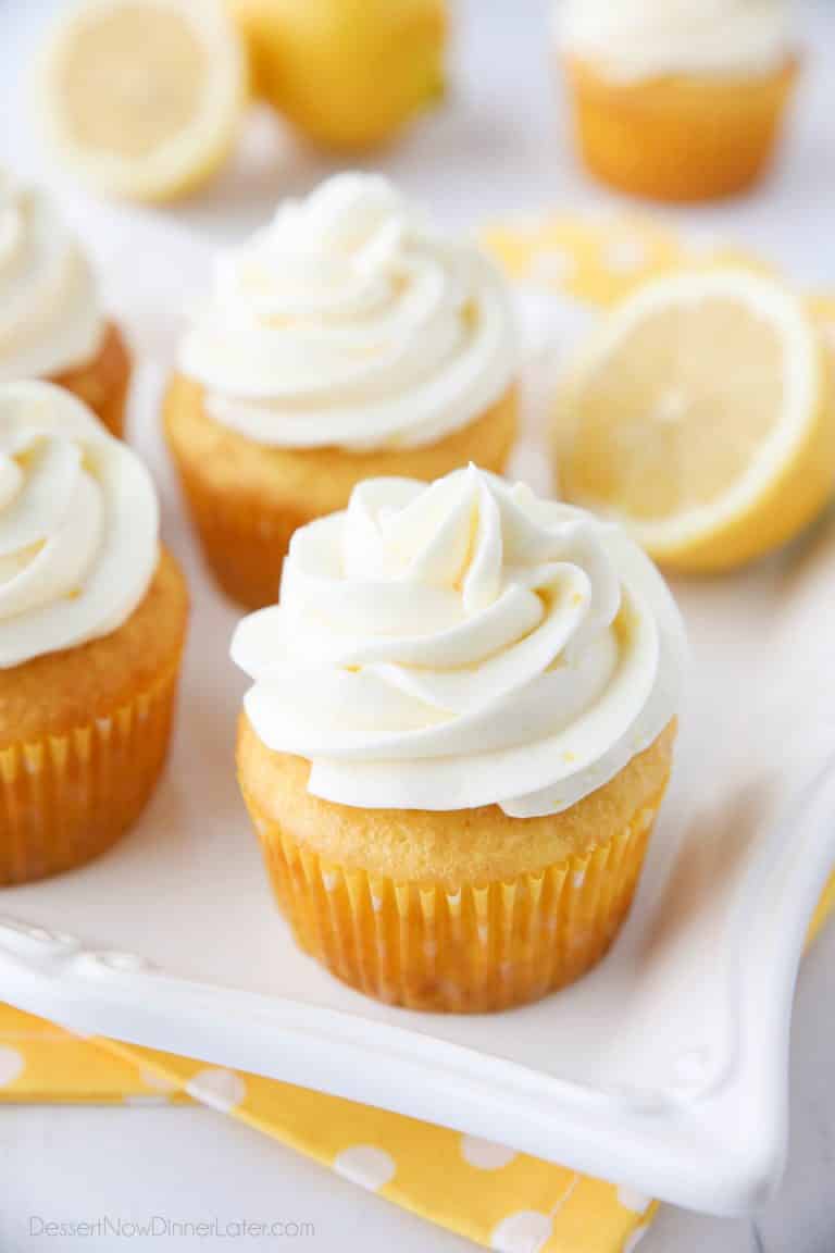 Lemon Cream Cheese Frosting is light and creamy with fresh lemon flavor. It's slightly tangy and not overly sweet. Perfect for piping or decorating cupcakes and cakes.