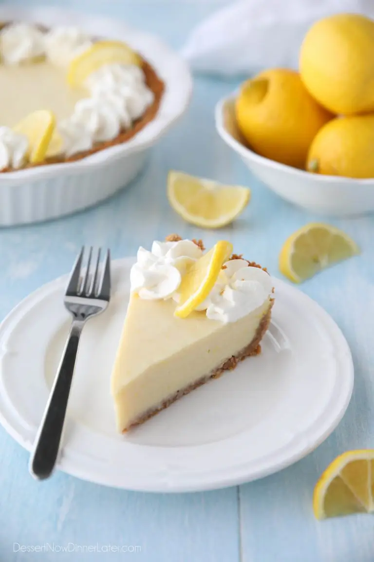 Lemon Cream Pie is tangy and sweet with a buttery graham cracker crust. It's just like key lime pie, but made with lemons, and topped with fresh sweetened whipped cream. A super easy spring or summer dessert, and great alternative to lemon meringue pie.