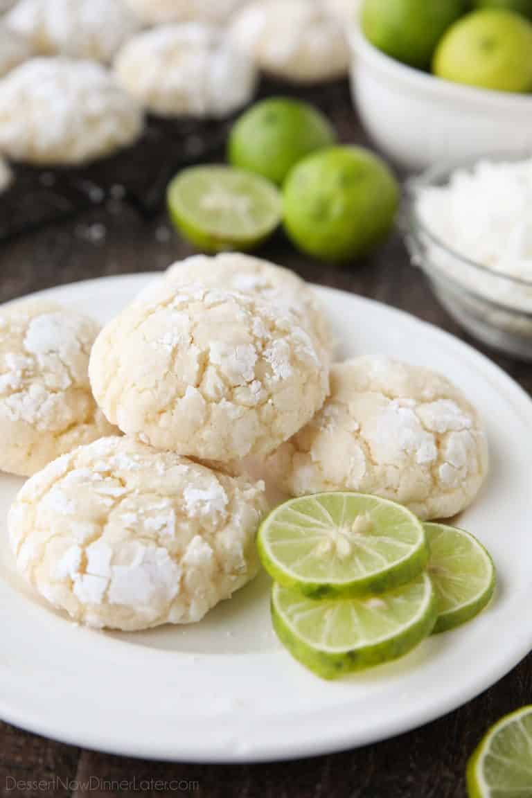 Coconut Key Lime Crinkle Cookies are a bite-sized tropical treat.