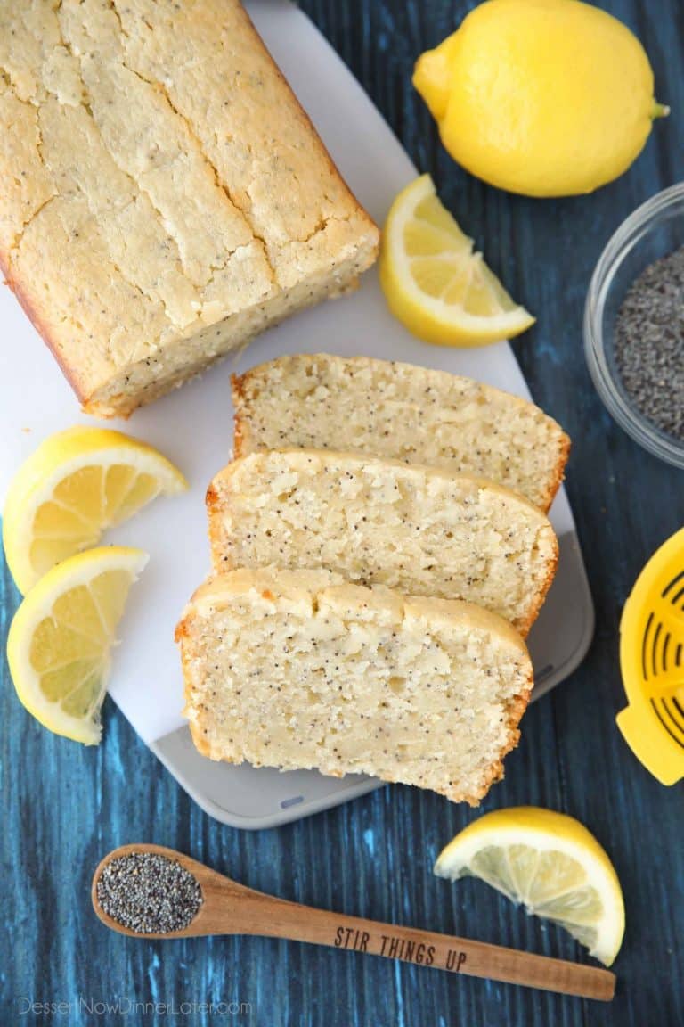 Lemon Poppy Seed Bread has a sweet lemon glaze that is brushed on top while warm, soaking up all of the tangy lemon flavor. An easy quick bread that's moist, velvety, and melt-in-your mouth good.