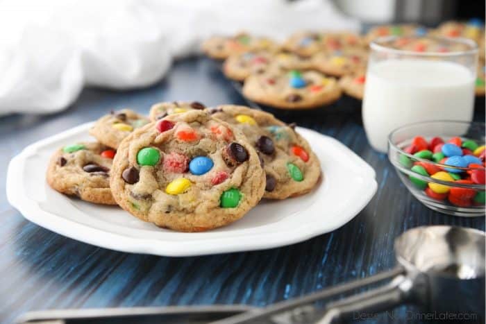 The BEST M&M cookies -- soft, chewy, and chocolatey.