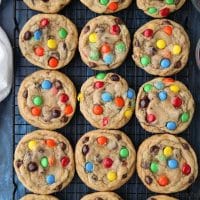 These M&M cookies are loaded with chocolate chips and candies for a decadent cookie rich with chocolate.