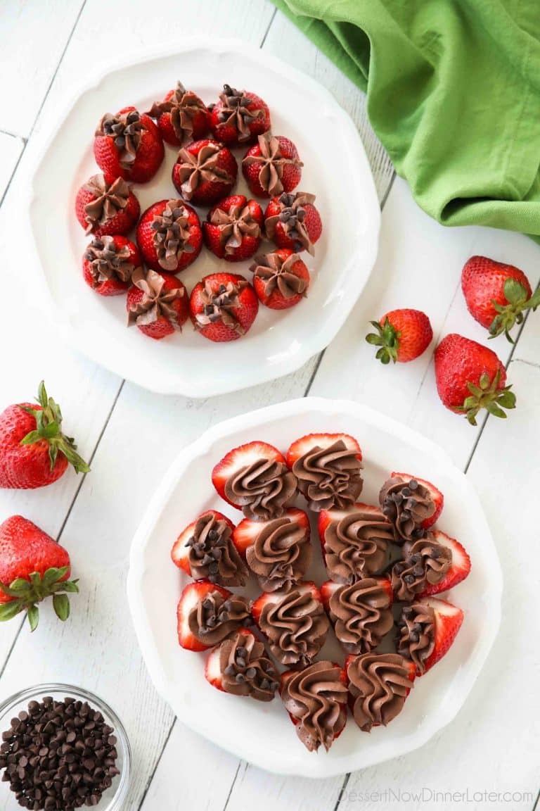 Chocolate Cheesecake Stuffed Strawberries | Dessert Now Dinner Later
