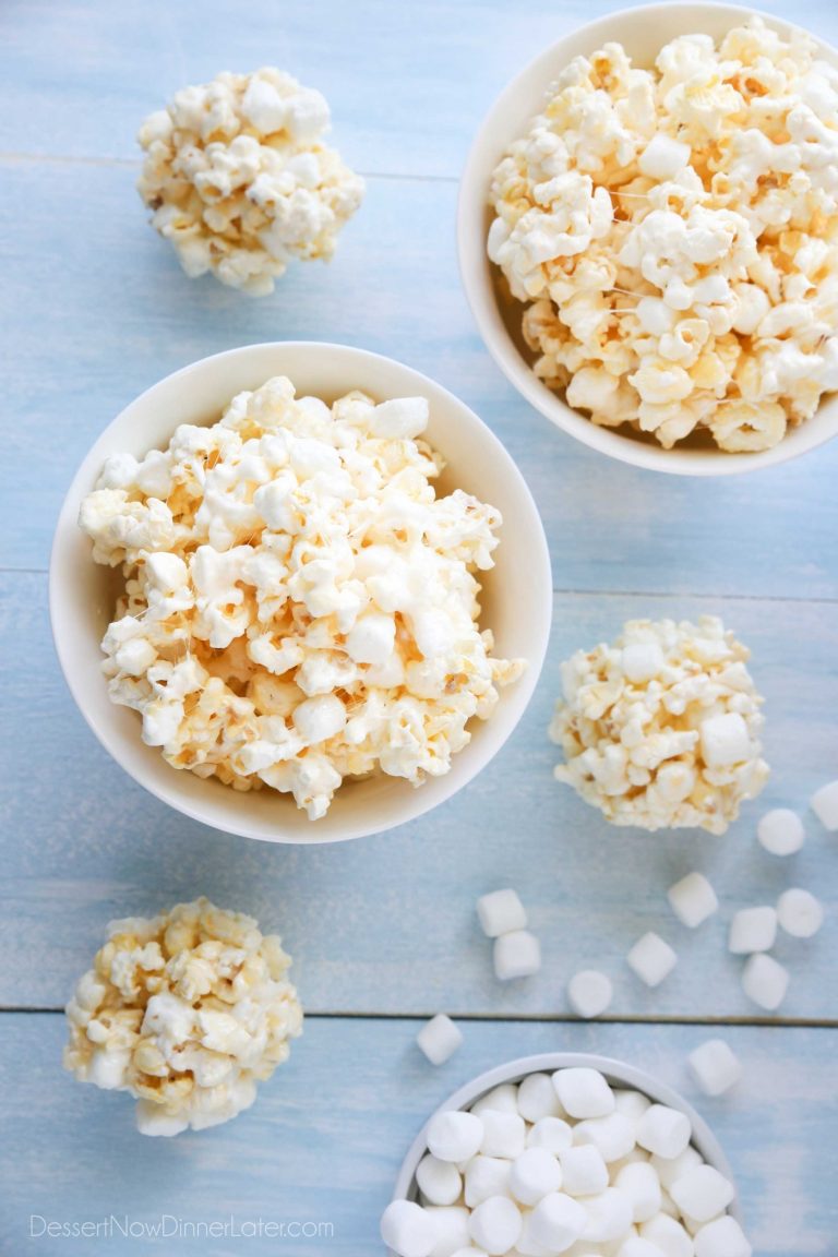 Sweet and salty, soft and gooey, this marshmallow popcorn is the best movie night snack. It's delicious as-is or easy to shape into marshmallow popcorn balls.