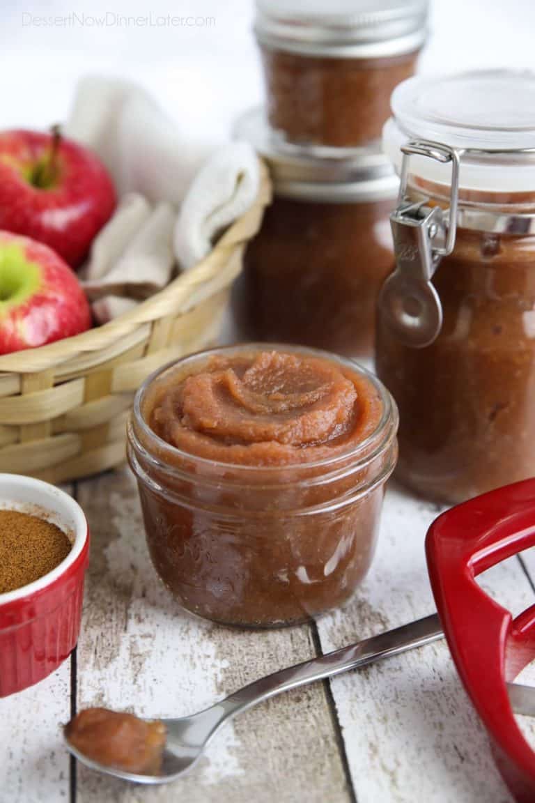 Apple butter is thicker than applesauce with a rich caramelized flavor and warm fragrant spices. It's used as a spread, topping, or snack. This homemade apple butter recipe is easy to make from scratch on the stovetop in as little as two hours.