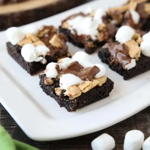 Close up of S'mores Brownies on a platter.