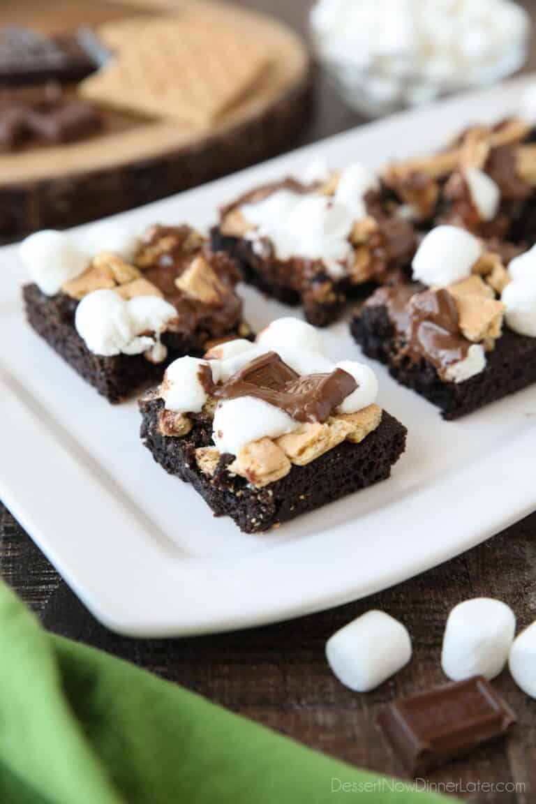 Close up of S'mores Brownies on a platter.