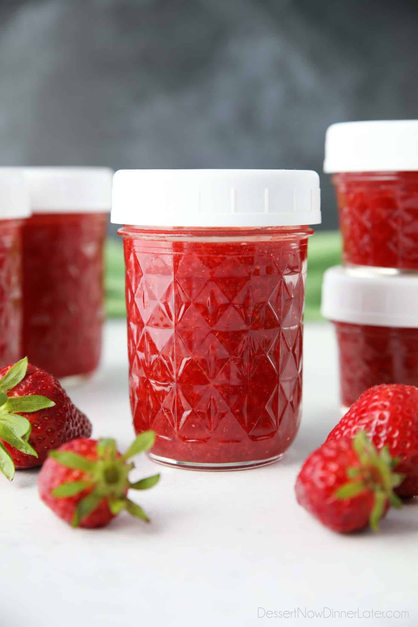 Low Sugar Strawberry Freezer Jam + Video | Dessert Now Dinner Later