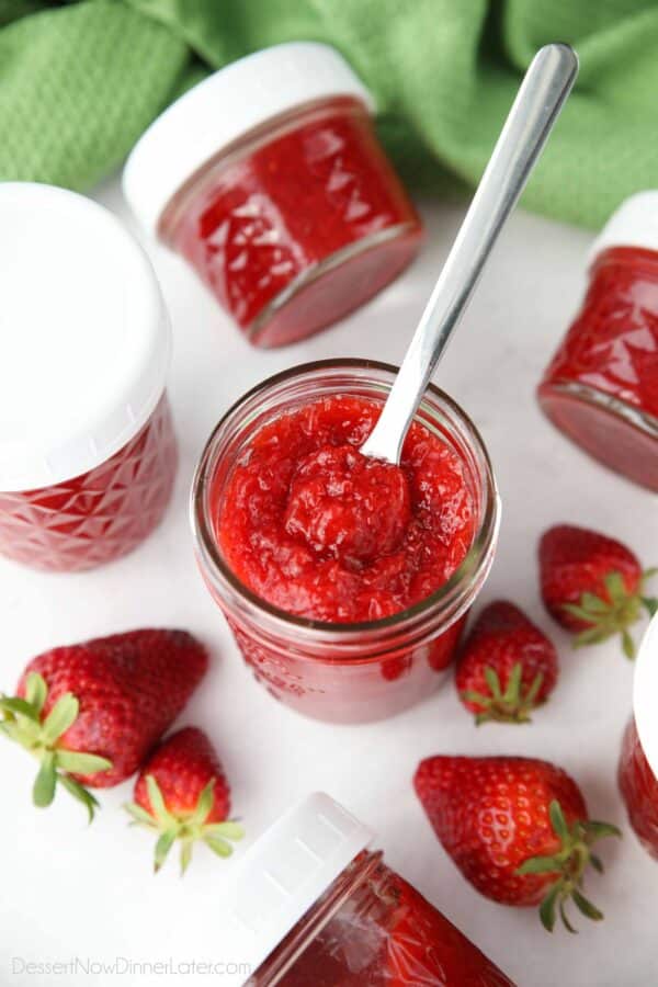 Low Sugar Strawberry Freezer Jam + Video | Dessert Now Dinner Later