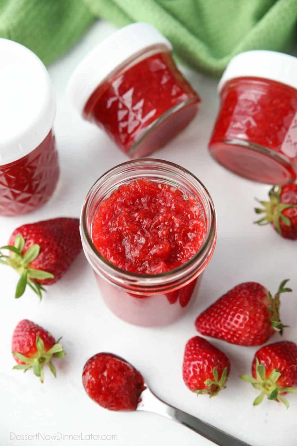 Low Sugar Strawberry Freezer Jam + Video | Dessert Now Dinner Later