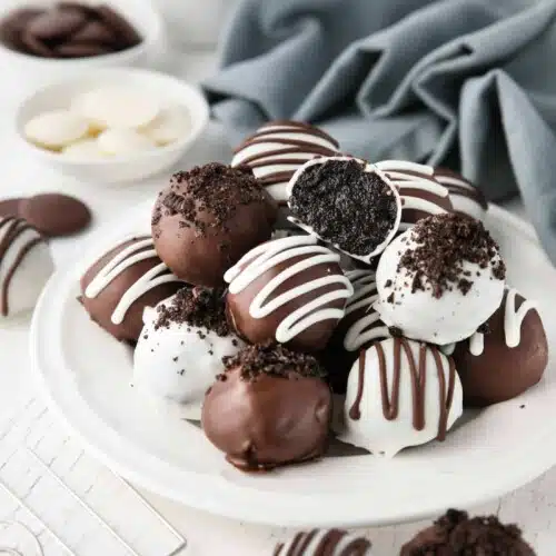 Oreo Truffles on a plate.