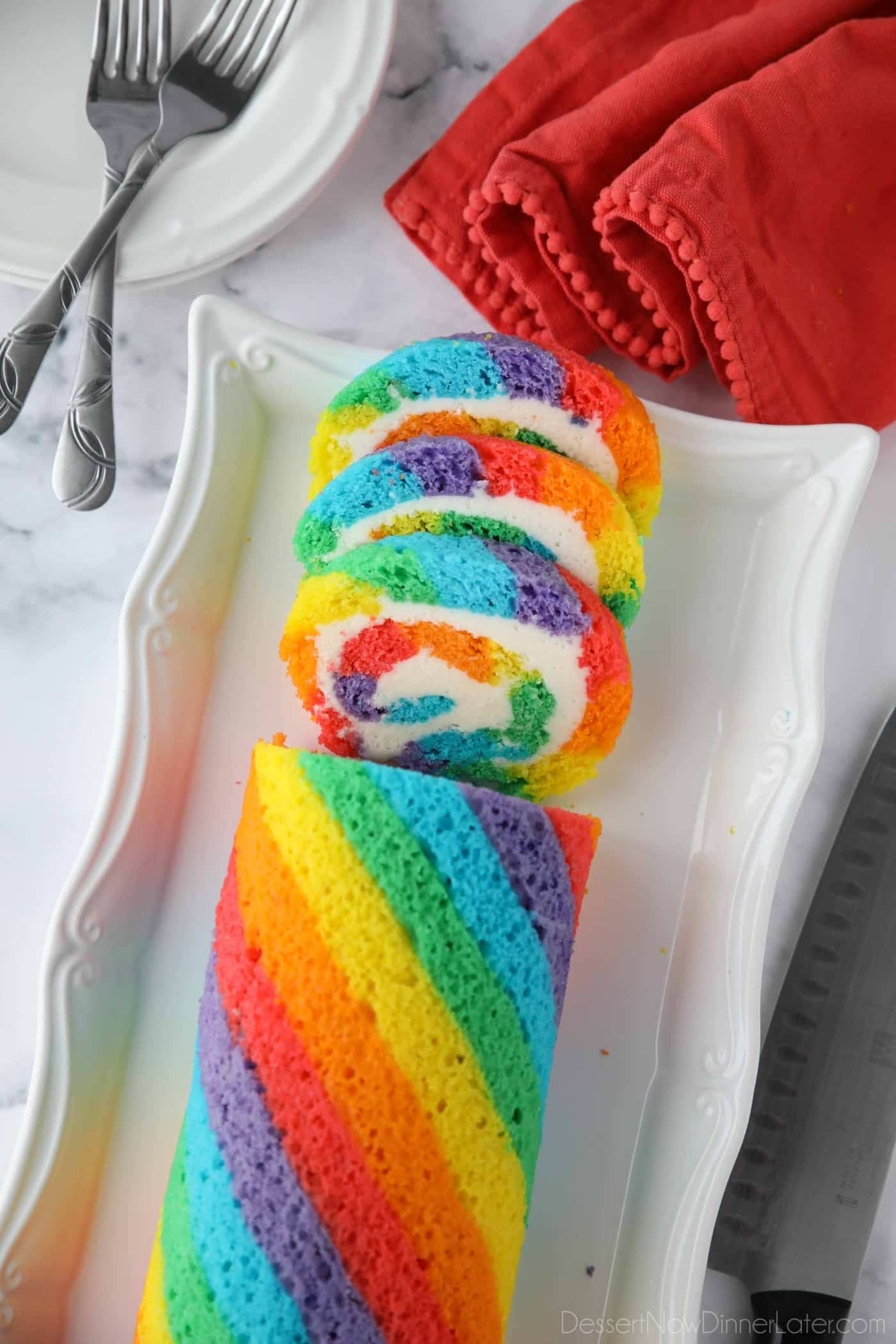 Rainbow Cake Roll | Dessert Now Dinner Later