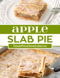 Collage image of Apple Slab Pie with two images and text in the center.