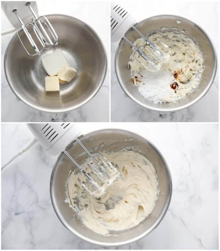 Steps to make cream cheese frosting.