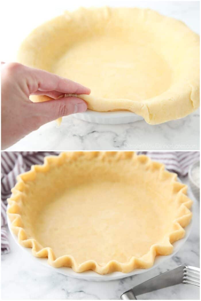 Folding and crimping the edges of the easy pie crust.