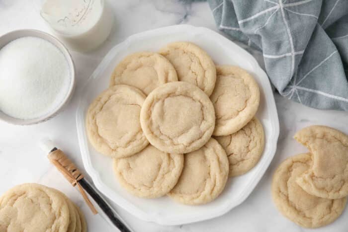 Easy, soft, and chewy sugar cookies on a plate.