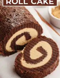 Labeled image of Chocolate Roll Cake for Pinterest.