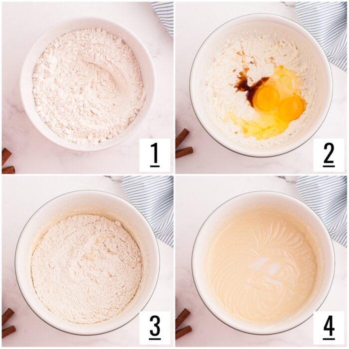 Steps to make cinnamon coffee cake batter.