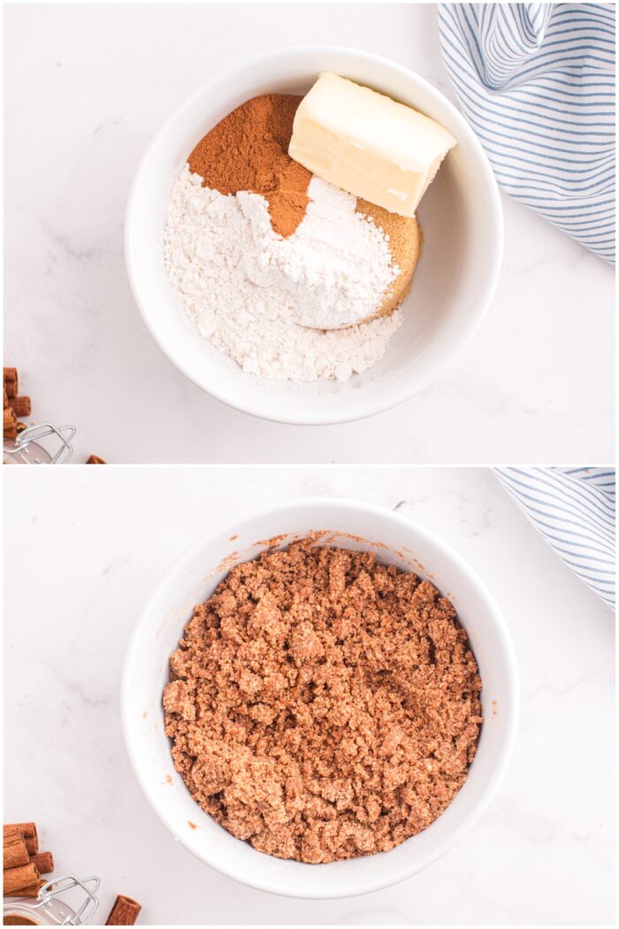 Steps to make cinnamon streusel for coffee cake.